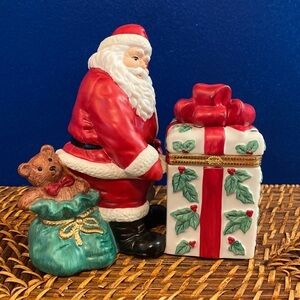 Vintage 1990’s Partylite Christmas Ceramic Santa’s Trinket Box Votive Holder
